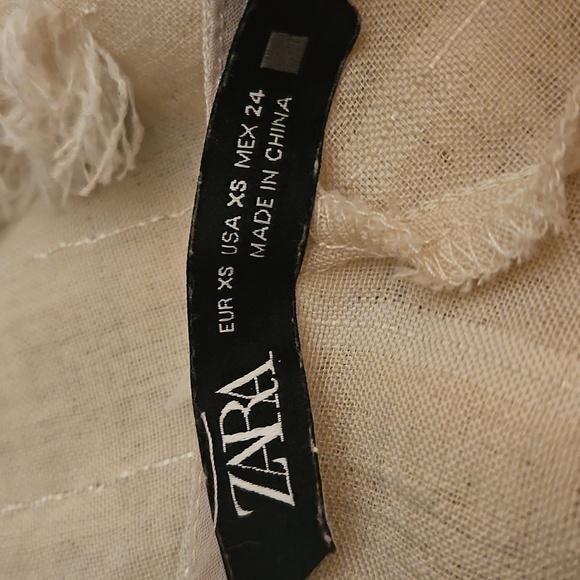 ZARA Cream Textured Metallic Gold Balloon Sleeve Oversized Sheer Blouson Top - Picture 7 of 7